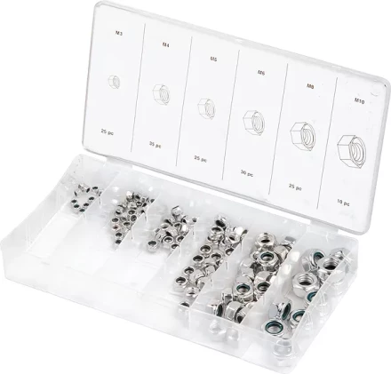 Набор гаек  М5х0,8 М6х0,5 М6х1 М8х1,25 М10х1,25 М12х1,5 мм 150 предм ШУРУПЬ 48140 купить в Кургане