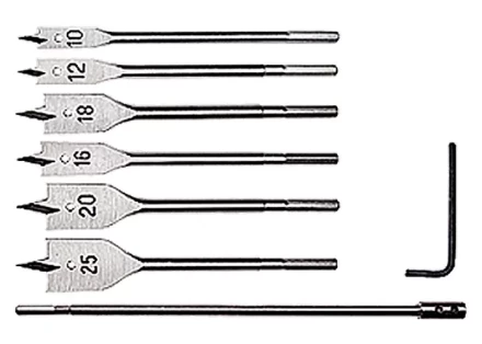 Набор сверл перовых по дереву 10-12-16-18-20-25 мм 6 шт удлинитель 300 мм MATRIX 70406 купить в Кургане