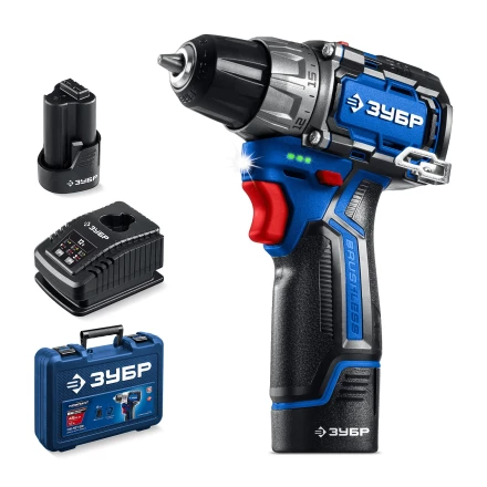 ЗУБР КОМПАКТ #3, 12 В, 45 Н·м, 2 АКБ тип Т7 (2 А·ч), дрель-шуруповерт, BRUSHLESS, кейс, Профессионал (DB-121-22) купить в Кургане