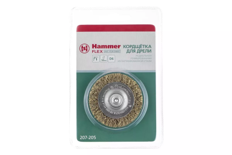 Кордщетка HAMMER плоская 50мм для дрели гофрированная латунированная сталь (207-205) купить в Кургане