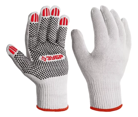 ЗУБР ОПТИМА, М (8), х/б перчатки с ПВХ покрытием (точка), 10 класс (11440-М) купить в Кургане