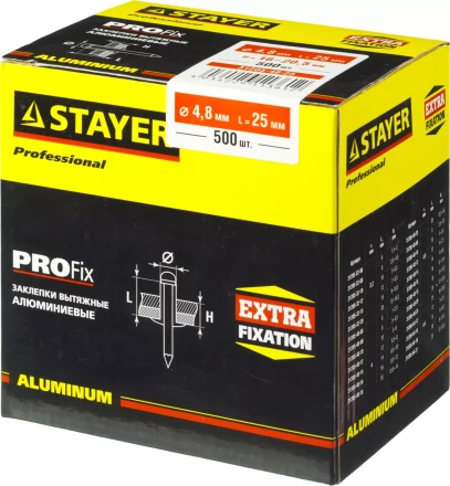 Заклепки PROFIX алюминиевые, 4,8х25мм, 500шт, STAYER Professional 31205-48-25 31205-48-25 купить в Кургане
