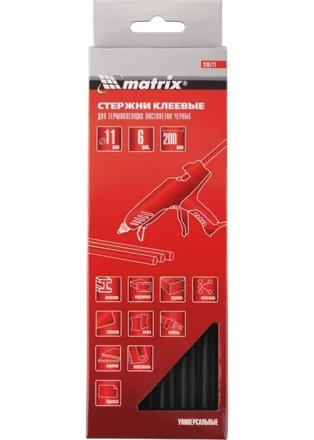 Стержни клеевые, чёрный, 11*200мм, 6 шт./упак. MATRIX 930721 купить в Кургане
