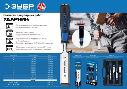 ЗУБР Ударник, 4 предм, набор стамесок-долот, Профессионал (18097-H4) купить в Кургане