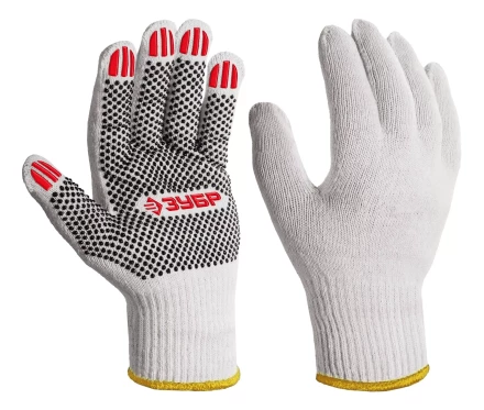 ЗУБР ОПТИМА, L (9), х/б перчатки с ПВХ покрытием (точка), 10 класс (11440-L) купить в Кургане