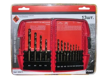 Набор сверл д/мет.Р6М5  13шт.(1,5-8мм) 6/6/36 25211 купить в Кургане