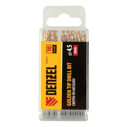 Сверло по металлу, 4,5 мм, HSS-Tin, Golden Tip, 10 шт. Denzel 717211 купить в Кургане
