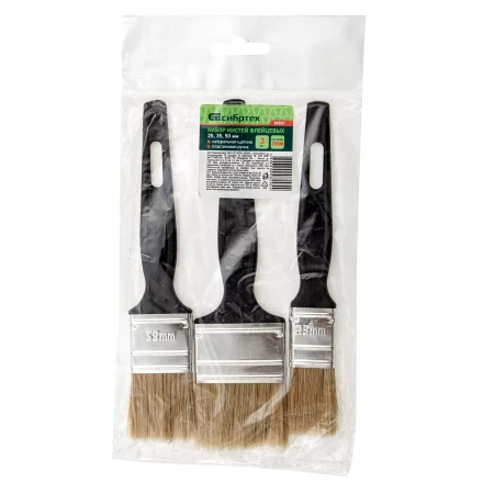 Набор кистей флейцевых 3 шт. (25 мм, 35 мм, 50 мм), натуральная щетина, пластиковая ручка Сибртех 82507 купить в Кургане