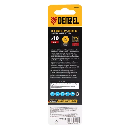 Сверло по керамической плитке Denzel 10 мм, крестовая пластина, шестигранный хвостовик, 728093 купить в Кургане