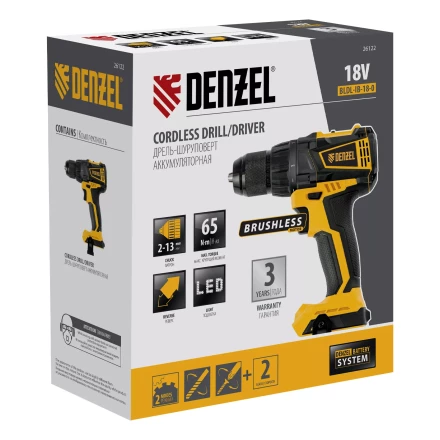 Дрель-шуруповерт аккумуляторная, бесщет. Denzel BLDL-IB-18-0, Li-Ion, 18 В 26122 купить в Кургане