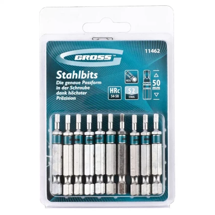 Набор бит HEX 3х50 сталь S2 10 шт GROSS 11462 купить в Кургане