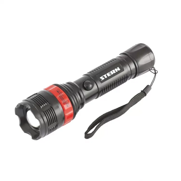 Фонарь бытовой пластик 3W LED ремешок зум 3 режима 100% - 50% - стробоскоп 3хААА Stern 90572 купить в Кургане