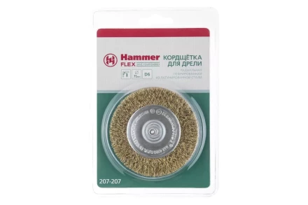 Кордщетка HAMMER плоская 75мм для дрели гофрированная латунированная сталь (207-207) купить в Кургане