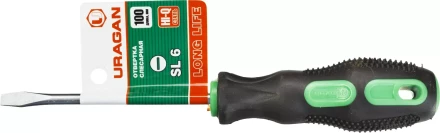Отвертка URAGAN c двухкомпонентной рукояткой, SL6,0 x 100мм 25075-06-10_z01 купить в Кургане
