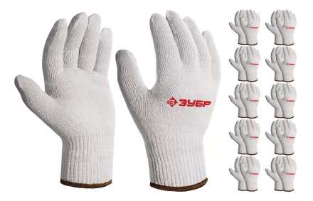 ЗУБР ОПТИМА, L-XL, х/б перчатки без покрытия, 10 класс, 10 пар (11446-XL10) купить в Кургане