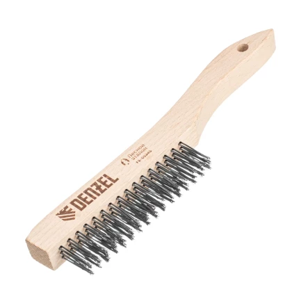 Щетка зачистная 3-х рядная, прямая проволока из нержавеющей стали с деревянной ручкой, EFP// Denzel 74843 купить в Кургане