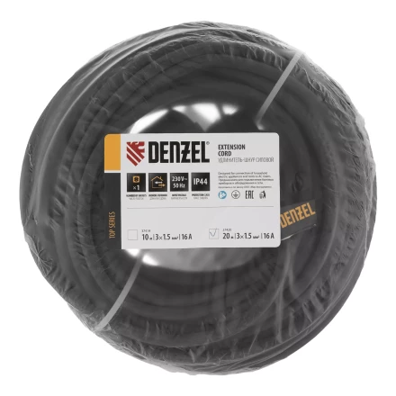 Удлинитель-шнур силовой Denzel Top Series 37420, КГТТ, 20м, 1 розетка, 3 x 1,5 мм, 3 м купить в Кургане
