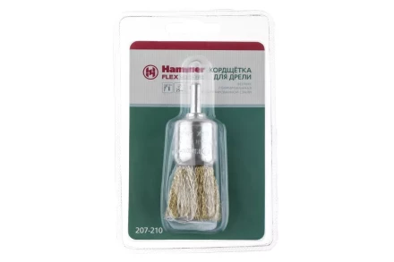 Кордщетка HAMMER кисть 25мм для дрели гофрированная латунированная сталь (207-210) купить в Кургане