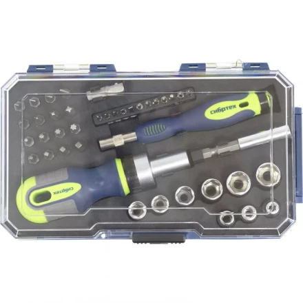 Отвертки реверсивные с набором бит и торцевыми головками 41 штук CrV Сибртех 13338 купить в Кургане