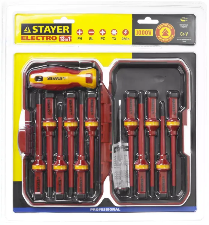 Набор STAYER "PROFI": Отвертки диэлектрические до 1000В, 13 предметов 25146-H13 купить в Кургане