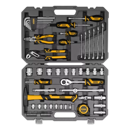 Набор инструментов Denzel 15801, 1/2&quot;, 1/4&quot;, CrV, S2, пластиковый кейс, 64 предмета купить в Кургане