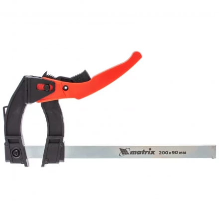 Струбцина реечная быстрозажимная пластиковый корпус рычажно-храповой механизм 100 х 90 х 195 мм штанга 5 х 20 мм Matrix 20734 купить в Кургане