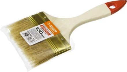 Кисть плоская ЗУБР &quot;УНИВЕРСАЛ-ОПТИМА&quot;, светлая щетина, деревянная ручка, 100мм 01099-100_z01 купить в Кургане