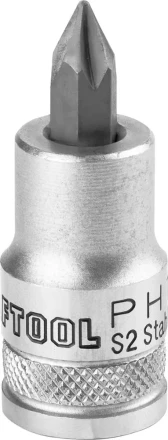 Торцовая бита-головка KRAFTOOL &quot;INDUSTRIE QUALITAT&quot;, материал S2, PHILLIPS, сатинированная, 1/2&quot;, PH1 27901-1_z01 купить в Кургане