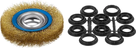 ЗУБР &quot;ПРОФЕССИОНАЛ&quot;. Щетка дисковая для точильно-шлифовального станка, витая стальная латунирован проволока 0,3мм, 125х32мм 35186-125_z01 купить в Кургане