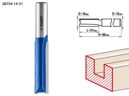 ЗУБР 14 x 51 мм, хвостовик 12 мм, фреза пазовая прямая. удлиненная, Профессионал (28754-14-51) купить в Кургане