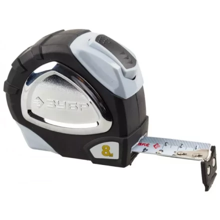 Рулетка ЗУБР &quot;ЭКСПЕРТ&quot; &quot;ПРЕМИУМ&quot;, двухкомпонентный корпус, автостоп, полотно с нейлоновым напылением, 8 м / 25 мм 34050-08-25_z01 купить в Кургане