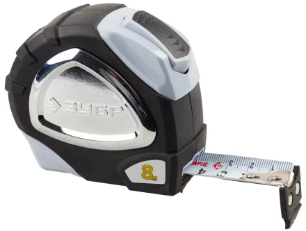 Рулетка ЗУБР &quot;ЭКСПЕРТ&quot; &quot;ПРЕМИУМ&quot;, двухкомпонентный корпус, автостоп, полотно с нейлоновым напылением, 8 м / 25 мм 34050-08-25_z01 купить в Кургане