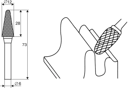 Борфреза Коническая закругленная L 6х12 Энкор 21719 купить в Кургане