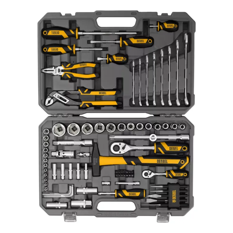 Набор инструментов Denzel 15802, 1/2", 1/4", CrV, S2, пластиковый кейс, 84 предмета купить в Кургане