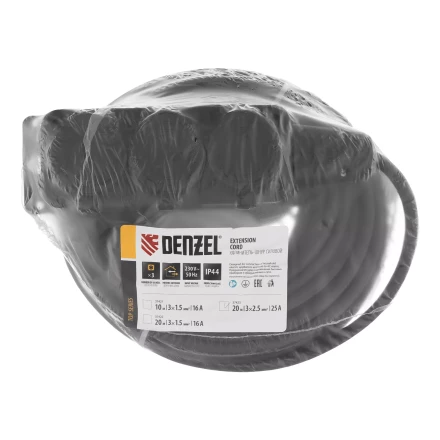 Удлинитель-шнур силовой Denzel Top Series , КГТТ, 20м, 3 розетки, 3 x 2,5 мм, 3 м 37423 купить в Кургане