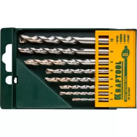 Набор KRAFTOOL Сверла &quot;INDUSTRIE QUALITAT&quot; по бетону ударные, самоцентр. наконечник, цилиндр. хвостовик, в боксе, 8шт 29165-H8 купить в Кургане