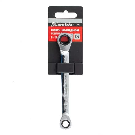 Ключ накидной трещоточный, 8 х 10 мм, CrV, зеркальный хром Matrix 14497 купить в Кургане
