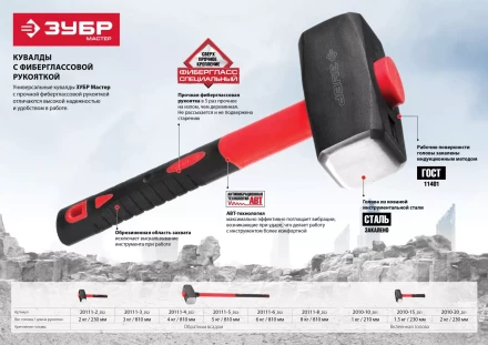 Кувалда ЗУБР &quot;МАСТЕР&quot; с обратной фибергласовой рукояткой, 2,0кг 20111-2_z02 купить в Кургане