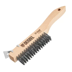 Щетка зачистная 4-х рядная, проволока из нержавеющей стали с деревянной ручкой скребок, EFP// Denzel 74847