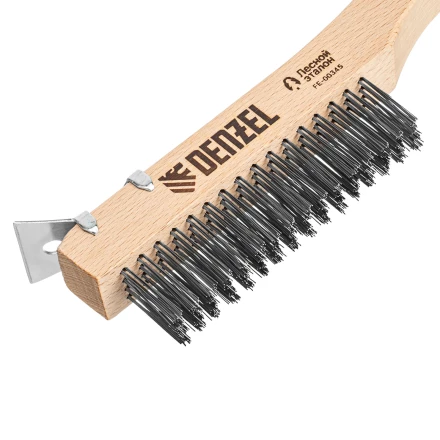 Щетка зачистная 4-х рядная, проволока из нержавеющей стали с деревянной ручкой скребок, EFP// Denzel 74847 купить в Кургане
