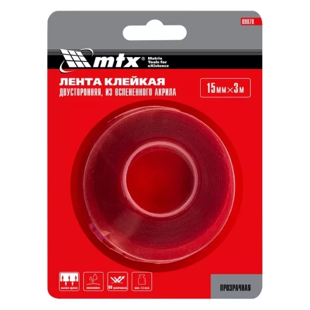 Двусторонняя клейкая лента из вспененного акрила, прозрачная, 15 мм x 3 м Matrix 89078 купить в Кургане