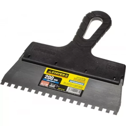 Шпатель STAYER &quot;PROFESSIONAL&quot; нержавеющий зубчатый с пластмассовой ручкой, 200мм, зуб 6х6мм 1009-20-06 купить в Кургане