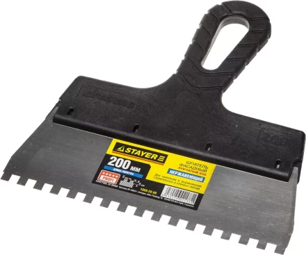 Шпатель STAYER &quot;PROFESSIONAL&quot; нержавеющий зубчатый с пластмассовой ручкой, 200мм, зуб 6х6мм 1009-20-06 купить в Кургане