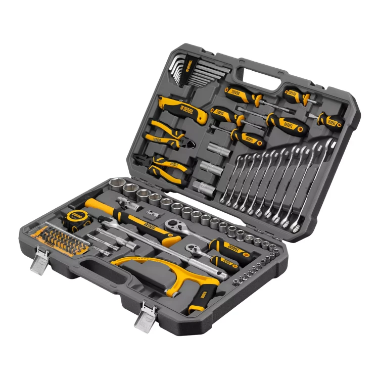 Набор инструментов Denzel 15803, 1/2", 1/4", CrV, S2, пластиковый кейс, 100 предметов купить в Кургане
