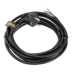 Шнур сетевой Energy Series Denzel, ПВС, 3 м, 3 x 1,5 мм, с неразборной вилкой, черный, 3 м, 37675