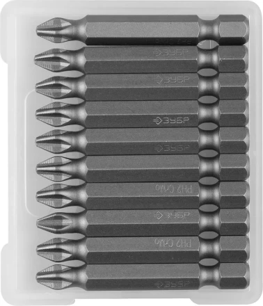 Биты ЗУБР &quot;МАСТЕР&quot; кованые, хромомолибденовая сталь, тип хвостовика E 1/4&quot;, PH2, 50мм, 10шт 26001-2-50-10 купить в Кургане