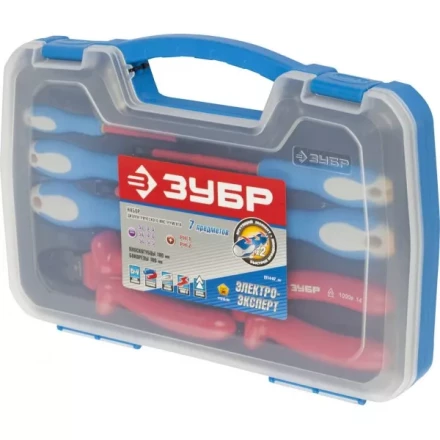 Набор ЗУБР &quot;ПРОФЕССИОНАЛ&quot;: Губцевый инструмент, диэлектрический, высоковольтный до ~1000В, 7предм 2214-H7_z01 купить в Кургане