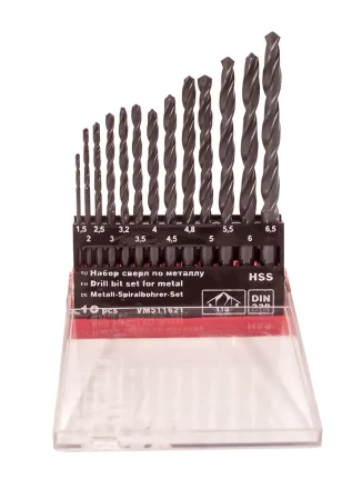 Набор сверл для металла HSS Ф1,5-6,5 мм 13 штук пластиковый футляр VMX 511621 купить в Кургане