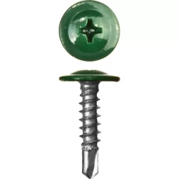 Саморезы ЗУБР с прессшайбой и сверлом по листовому металлу до 2мм, окрашенные в RAL-6005, PH2, 4,2х25мм, 400шт 300211-42-025-6005