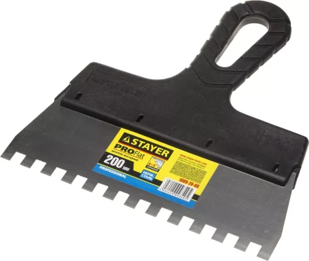 Шпатель STAYER &quot;PROFESSIONAL&quot; нержавеющий зубчатый с пластмассовой ручкой, 200мм, зуб 8х8мм 1009-20-08 купить в Кургане